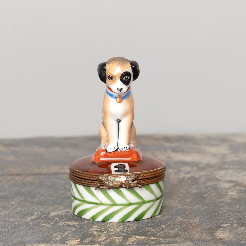Rochard Limoges Vintage Dog Trinket Box Porcelain Hand Painted France